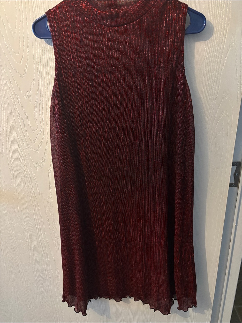 Tiana B. Sleeveless Metallic Ribbed Mini Dress in Burgundy Wine